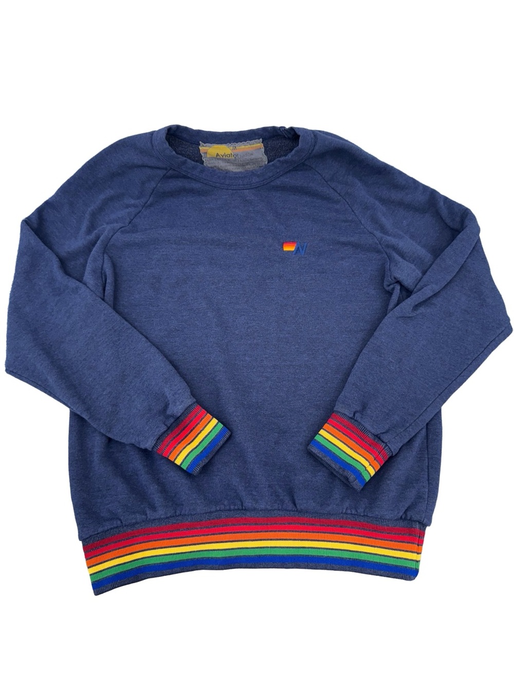 Aviator Nation Navy Crewneck Sweater with Rainbow Trim